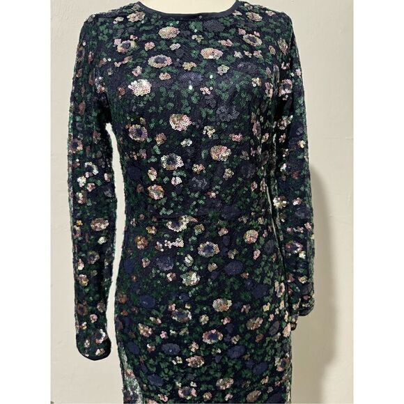 Aura Beyond Fiercer navy blue sequin long sleeve side slit midi dress M - Picture 2 of 16